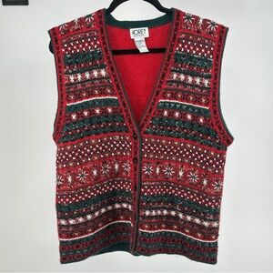 Vintage Women’s Medium Koret Red Green Knit Ugly Christmas‎ Sweater Vest 90’s